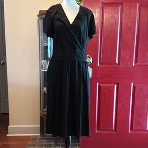 Black Midi Wrap Sundress with V-Neck